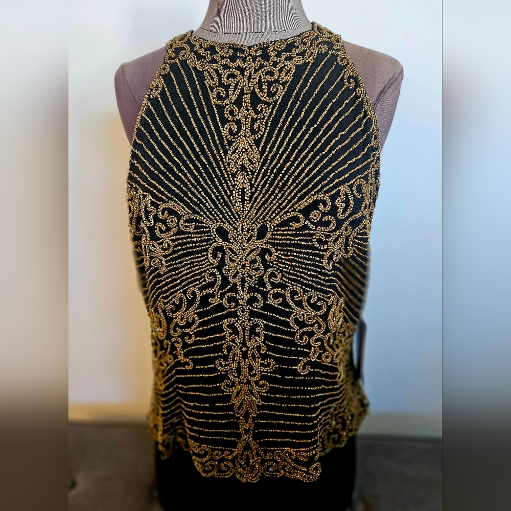 Beautiful black with gold beading dressy top